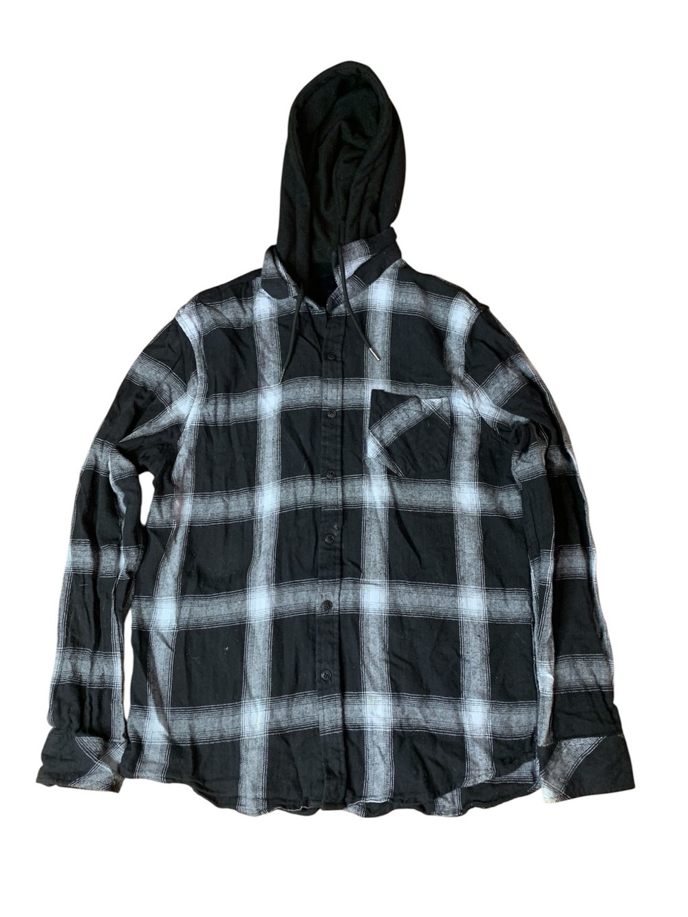 Nomad "Sierra Hood" Black & White Plaid Long Sleeve Flannel - Size Medium